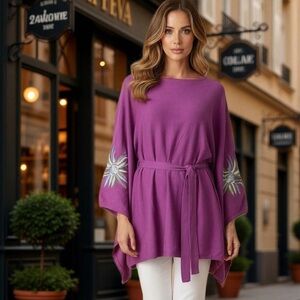 Michael Simon Poncho Sweater Wearable Art Knit Belted 1X Cotton Cashmere RARE